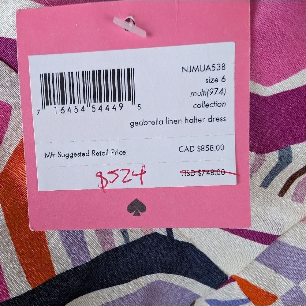 NWT Kate Spade Dress Geobrella Silk Linen Halter Multicolor A Line 6 - Picture 11 of 13